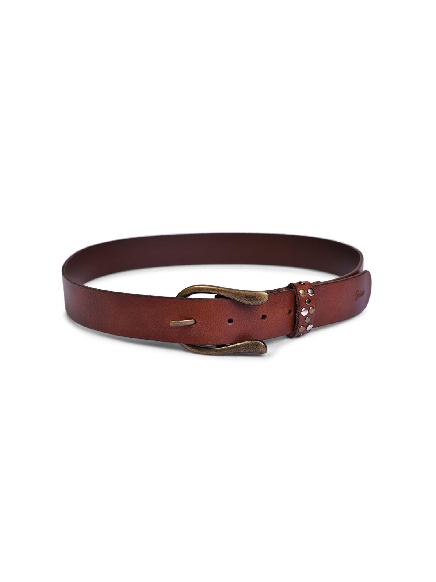 genuine leather chocolate brown mens belt with antique brass finished buckle