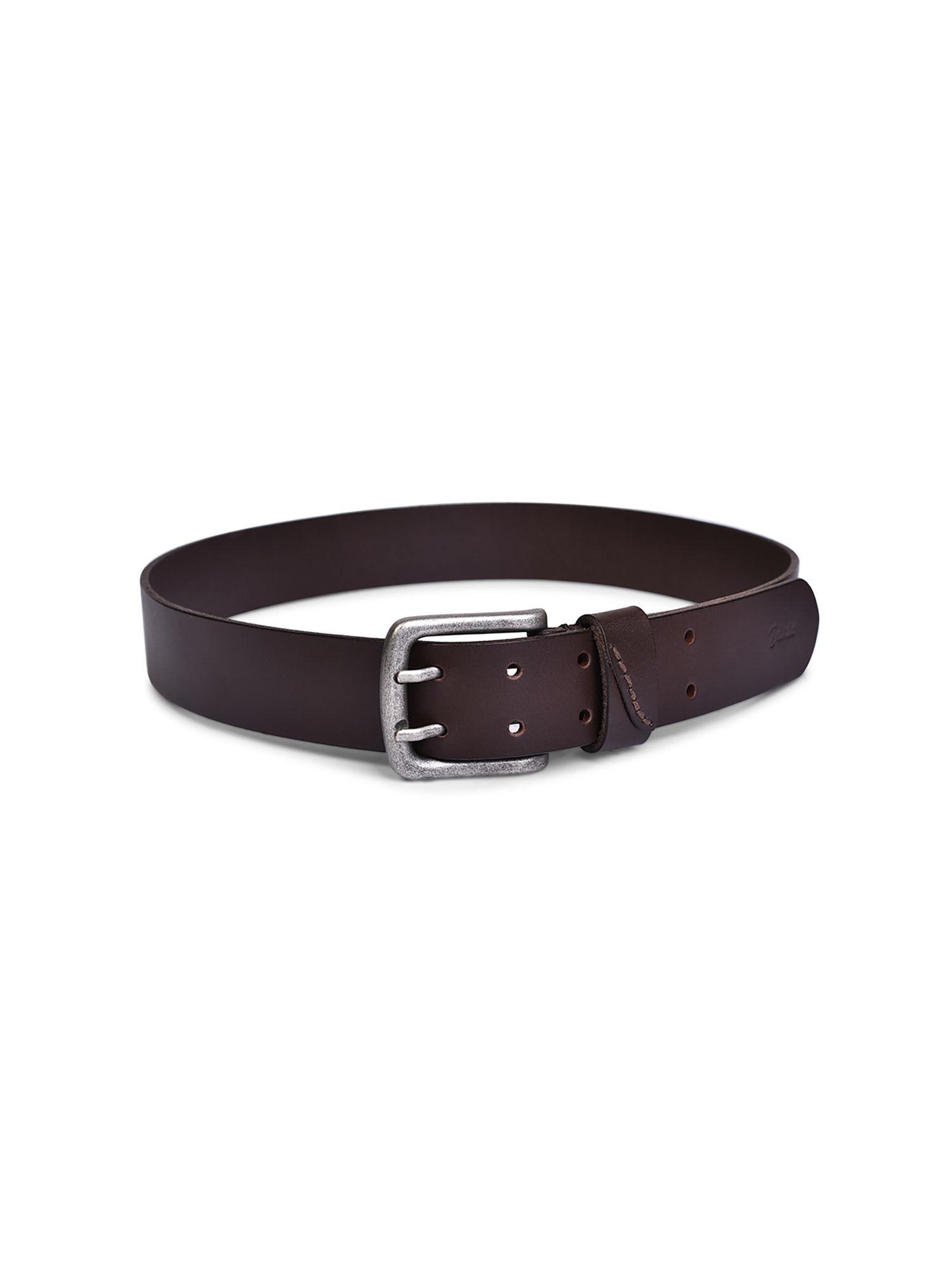genuine leather chocolate brown mens belt with antique silver finished buckle