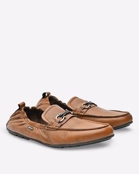 genuine leather loafers with metal accent