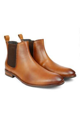 genuine leather slip-on men's boots - tan