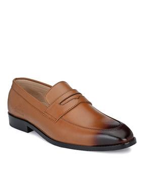 genuine leather stacked loafers 