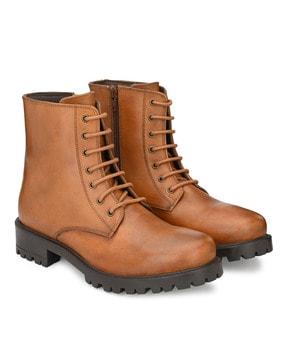 genuine leather ankle-length boots