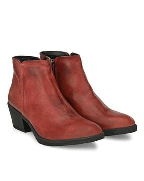 genuine leather ankle-length boots