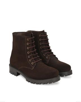 genuine leather ankle-length boots