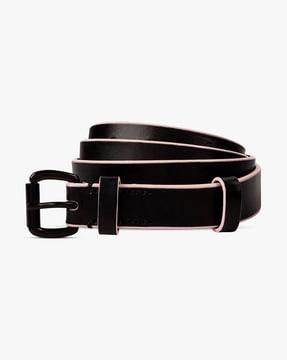 genuine leather belt with buckle closure