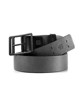 genuine leather belt with buckle closure