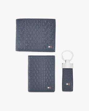 genuine leather bifold wallet with card holder & keychain