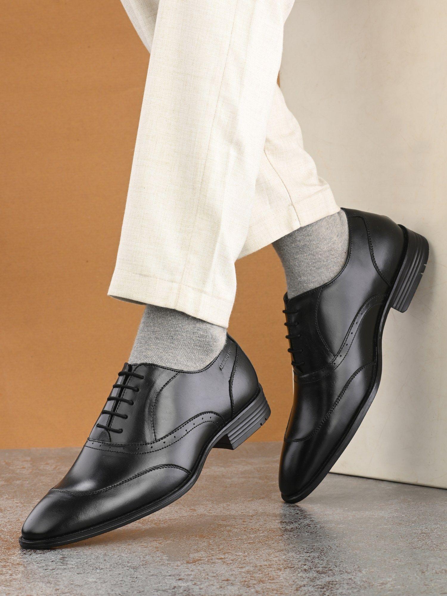 genuine leather black lace up formal oxford shoes for men