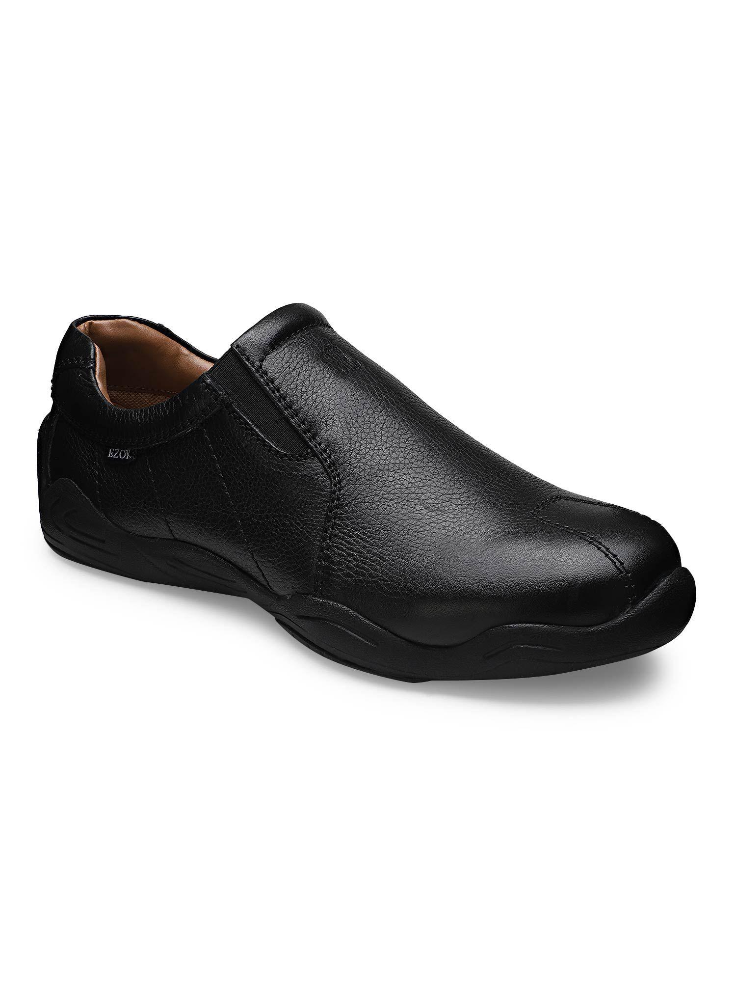 genuine leather black solid casual slip on for men