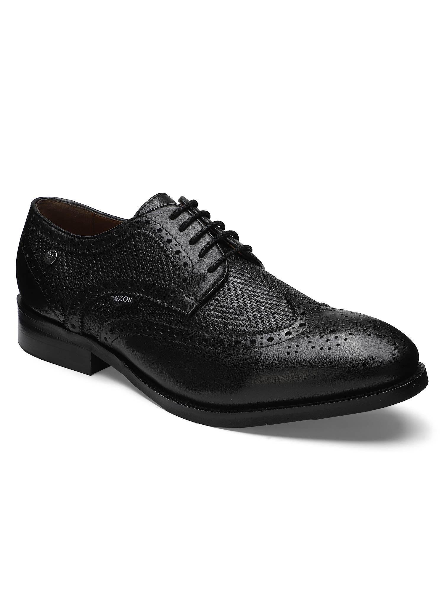 genuine leather black solid formal brogue shoes for men