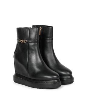 genuine leather boots with zip