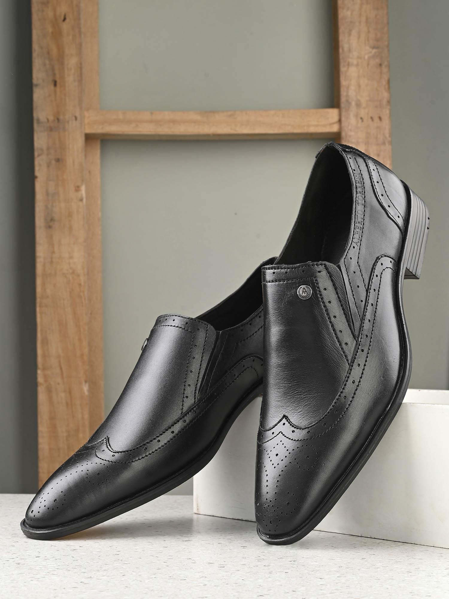 genuine leather brogue slip-on shoes