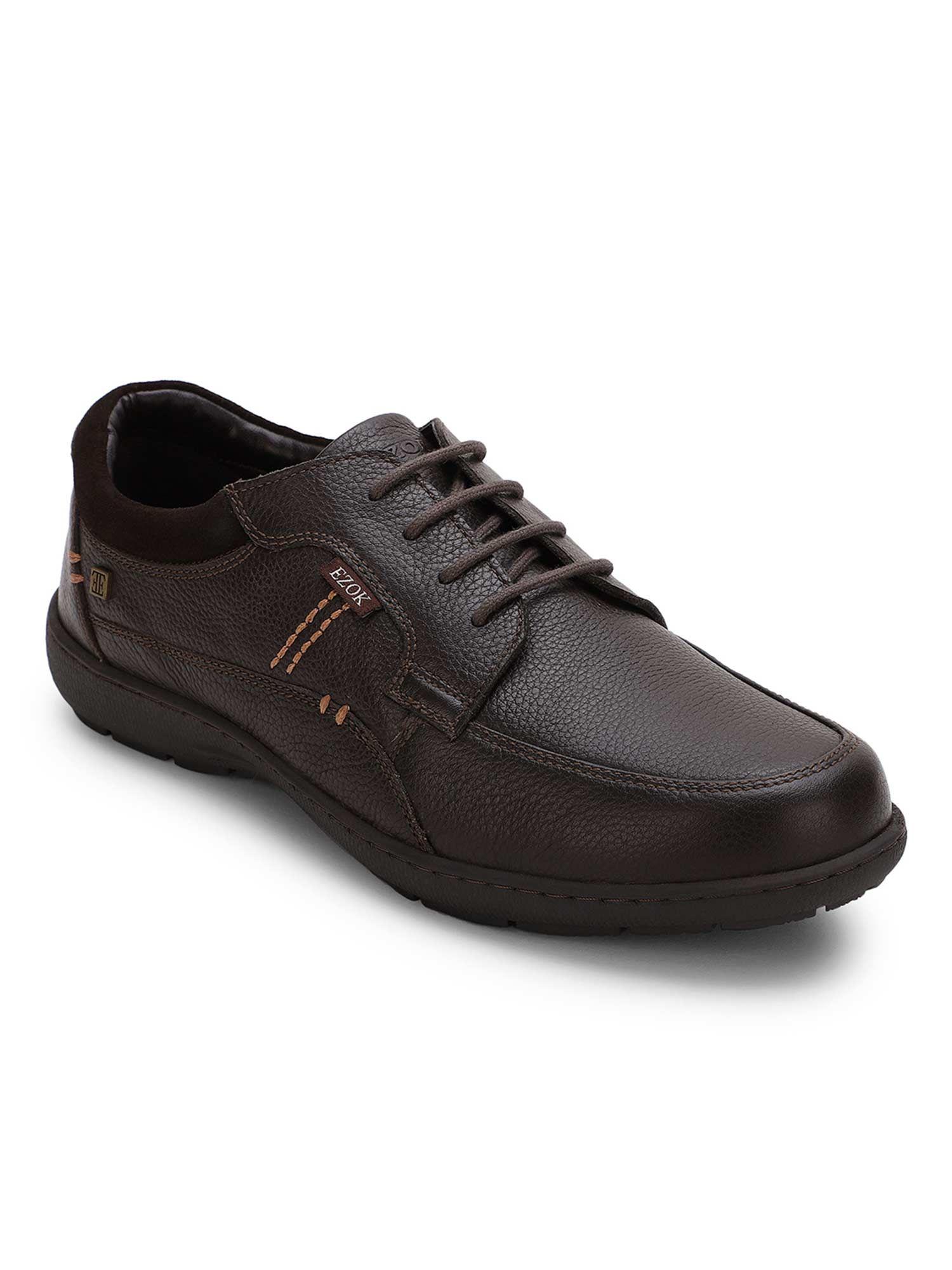 genuine leather brown solid formal derby for men