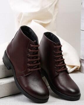 genuine leather lace-up boots