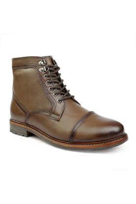 genuine leather lace up men's boots - brown
