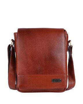 genuine leather messenger bag with flap closure