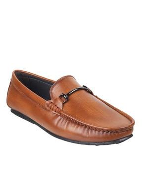 genuine leather mocassins with metal accent