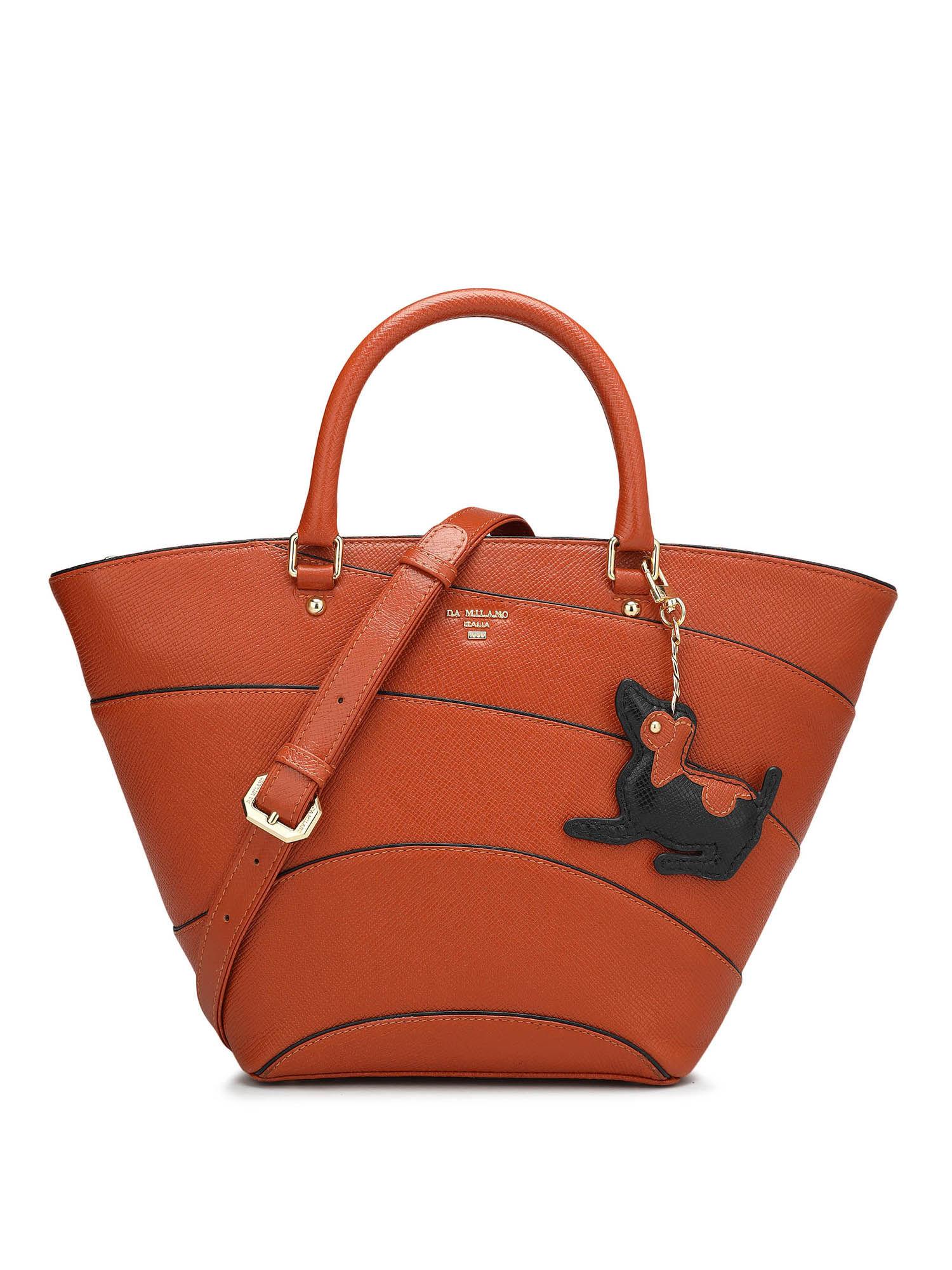 genuine leather orange ladies satchel bag