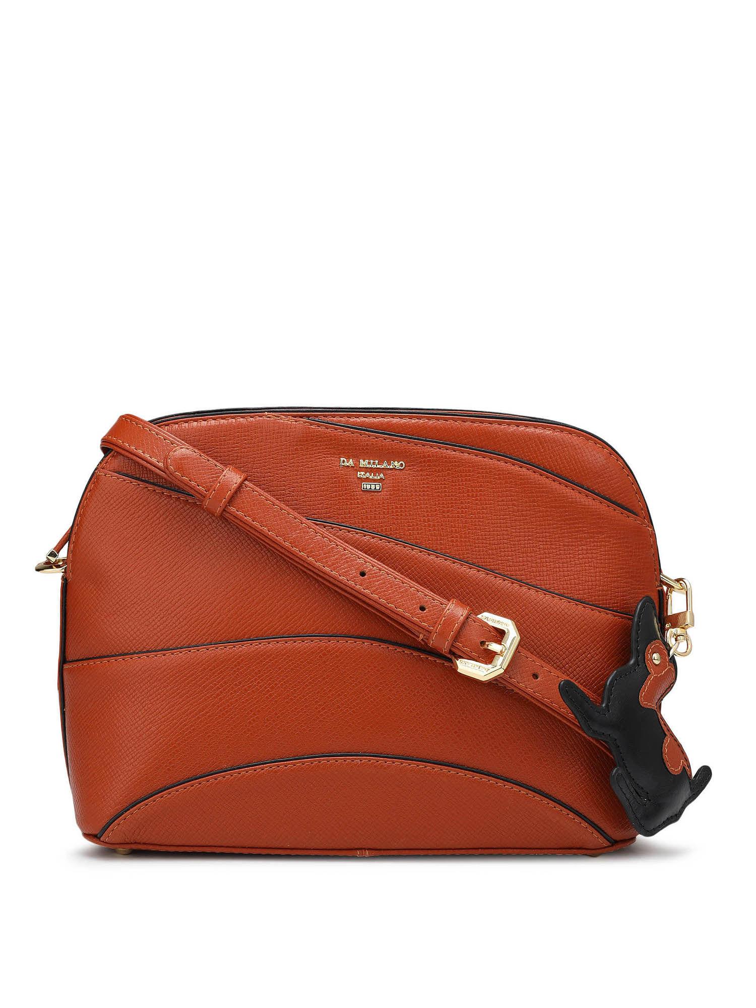 genuine leather orange ladies sling bag