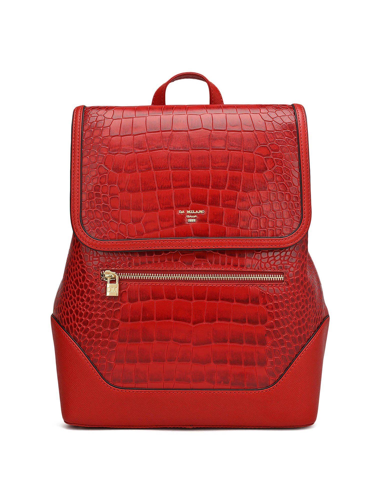 genuine leather red women backpack