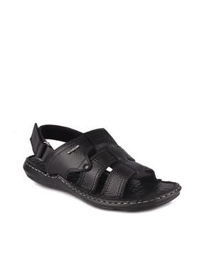 genuine leather sandals with buckle closure