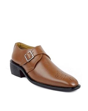 genuine leather semi-brogue monks