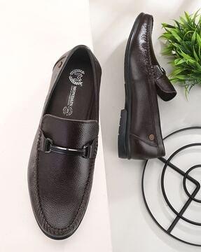 genuine leather slip-on loafers with metal accent