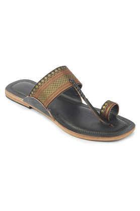 genuine leather slip-on men's kolhapuri chappals - black