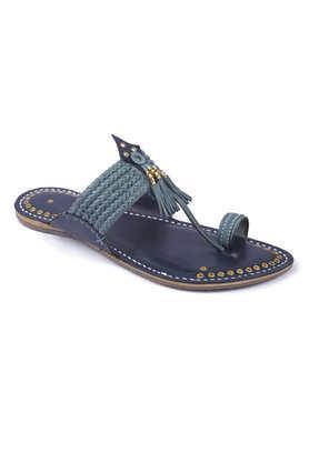 genuine leather slip-on men's kolhapuri chappals - blue