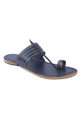 genuine leather slip-on men's kolhapuri chappals - blue