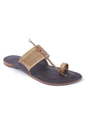 genuine leather slip-on men's kolhapuri chappals - brown