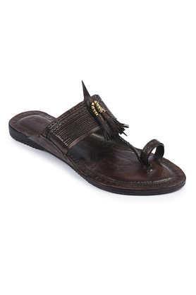 genuine leather slip-on men's kolhapuri chappals - brown