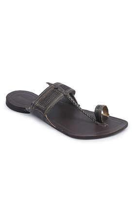 genuine leather slip-on men's kolhapuri chappals - brown