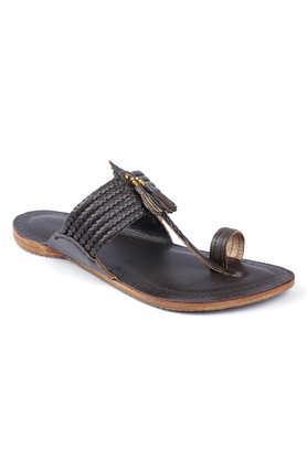 genuine leather slip-on men's kolhapuri chappals - brown