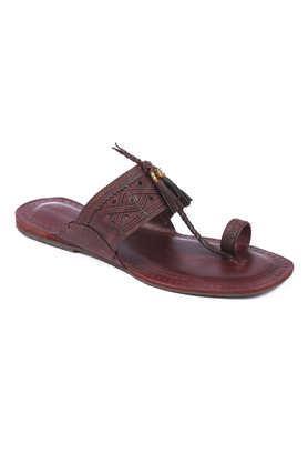 genuine leather slip-on men's kolhapuri chappals - burgundy
