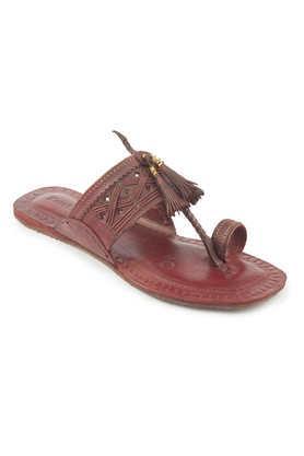 genuine leather slip-on men's kolhapuri chappals - burgundy