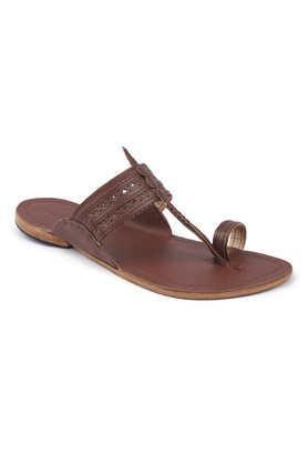 genuine leather slip-on men's kolhapuri chappals - multi