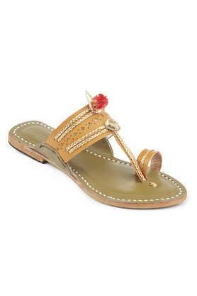 genuine leather slip-on men's kolhapuri chappals - multi