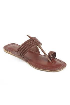 genuine leather slip-on men's kolhapuri chappals - multi