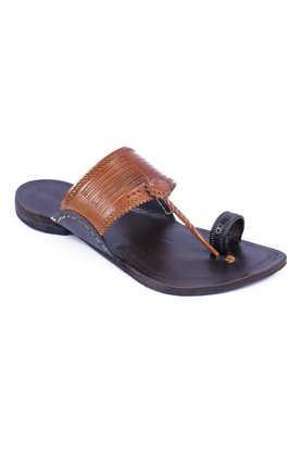 genuine leather slip-on men's kolhapuri chappals - multi