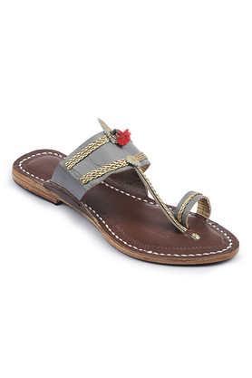 genuine leather slip-on men's kolhapuri chappals - multi