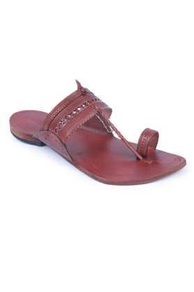 genuine leather slip-on men's kolhapuri chappals - multi