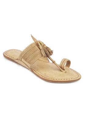 genuine leather slip-on men's kolhapuri chappals - natural