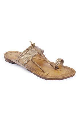 genuine leather slip-on men's kolhapuri chappals - natural