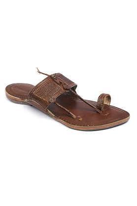 genuine leather slip-on men's kolhapuri chappals - tan