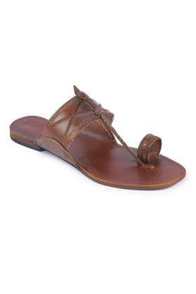 genuine leather slip-on men's kolhapuri chappals - tan