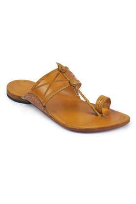 genuine leather slip-on men's kolhapuri chappals - yellow