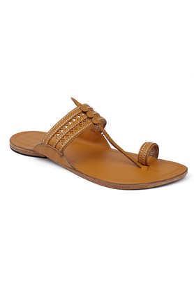 genuine leather slip-on men's kolhapuri chappals - yellow