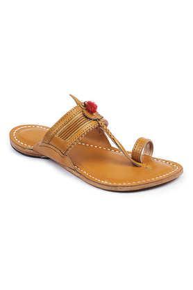 genuine leather slip-on men's kolhapuri chappals - yellow