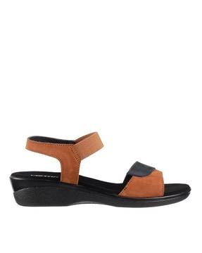 genuine leather slip-on wedges